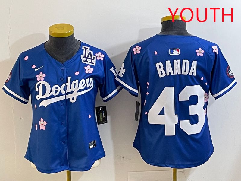 Youth Los Angeles Dodgers 43 Banda Blue White Blue Sakura Edition 2025 Nike MLB Jersey style 8
